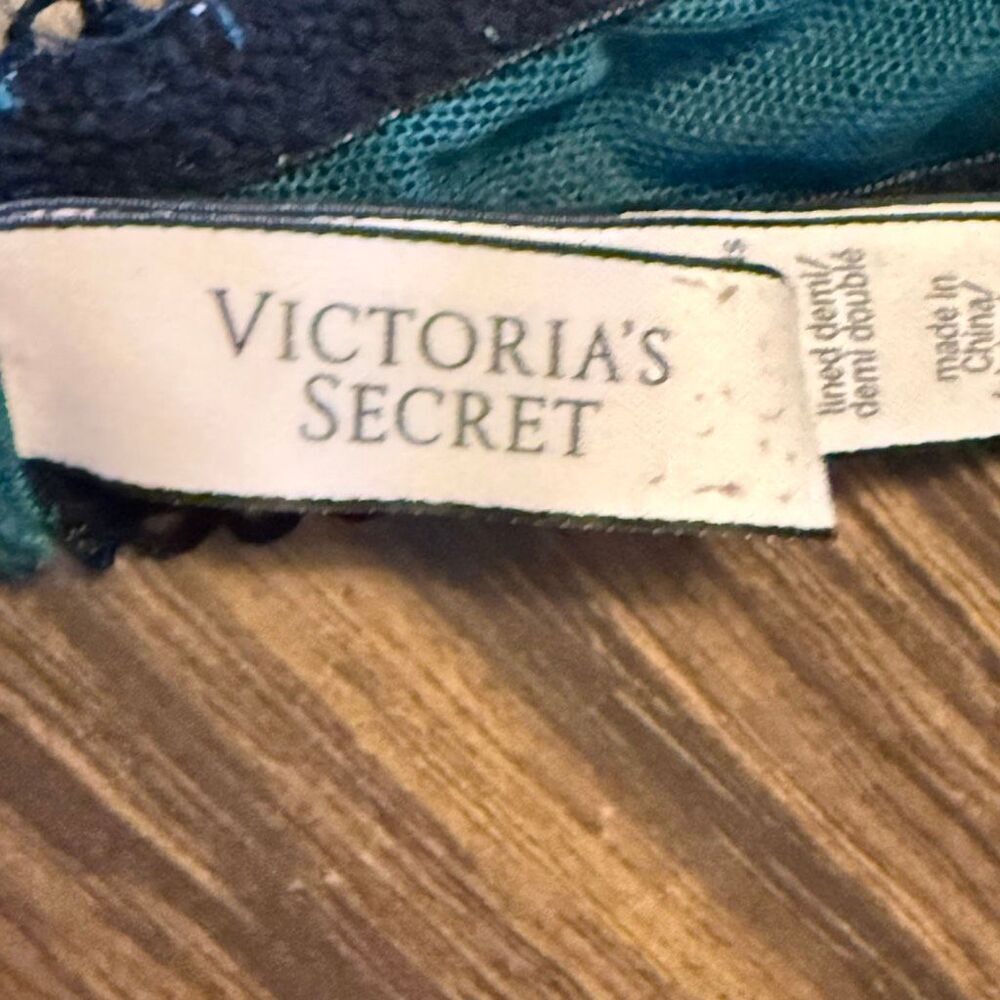 Victoria's Secret Dream Angels Lined Demi Bra Green Black Velvet 34C - Picture 7 of 8
